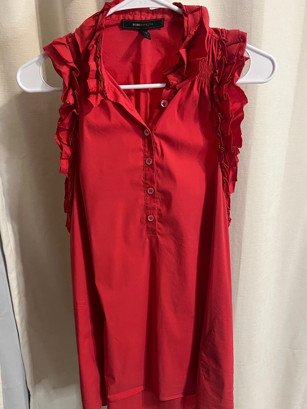 BCBGMaxAzria Vibrant Red Ruffled Sleeveless Mini Dress or Tunic Top